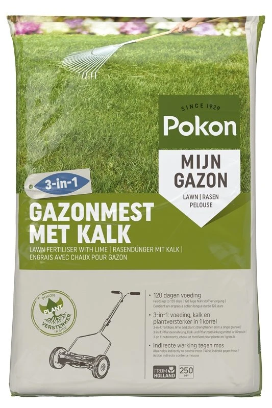 Pokon Gazonmest Met Kalk 3-in-1 250m2 3 Pokon Gazonmest Met Kalk 3-in-1 250m2