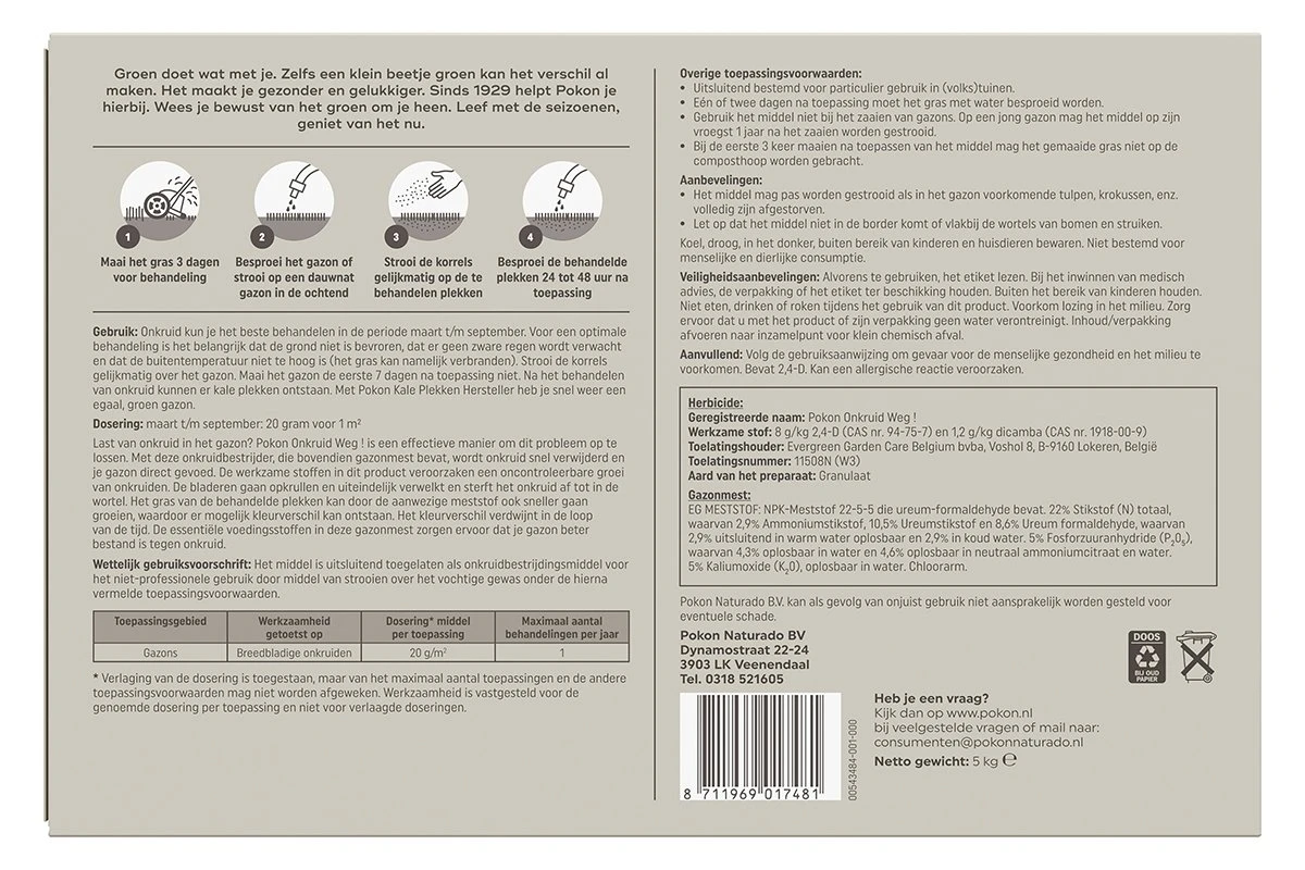 Pokon Onkruid Weg! 5kg Voor 250m² 4 Pokon Onkruid Weg! 5kg Voor 250m² - Afbeelding 2
